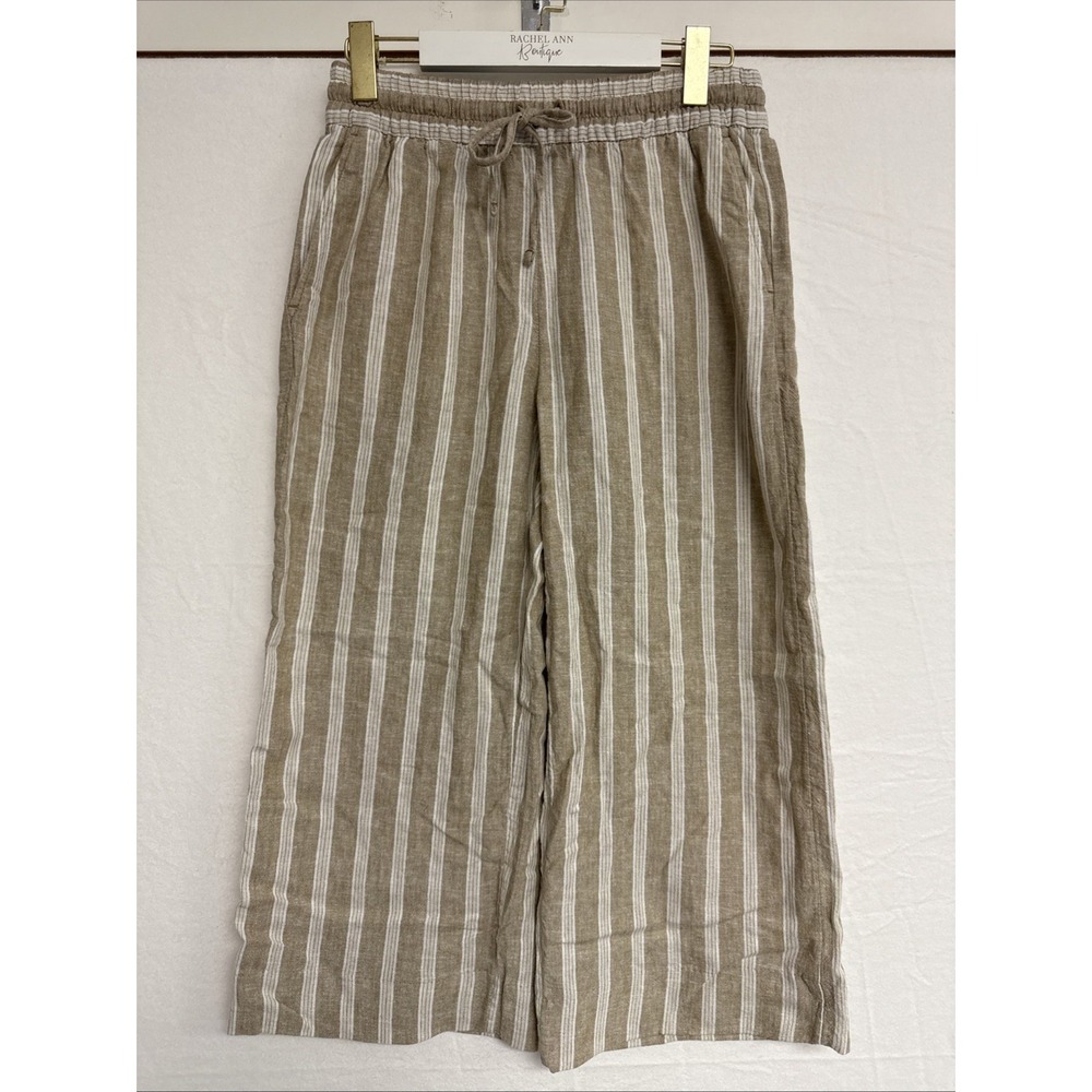 BANANA REPUBLIC Factory Wide Leg High Rise Drawstring Striped Cropped Pants XS